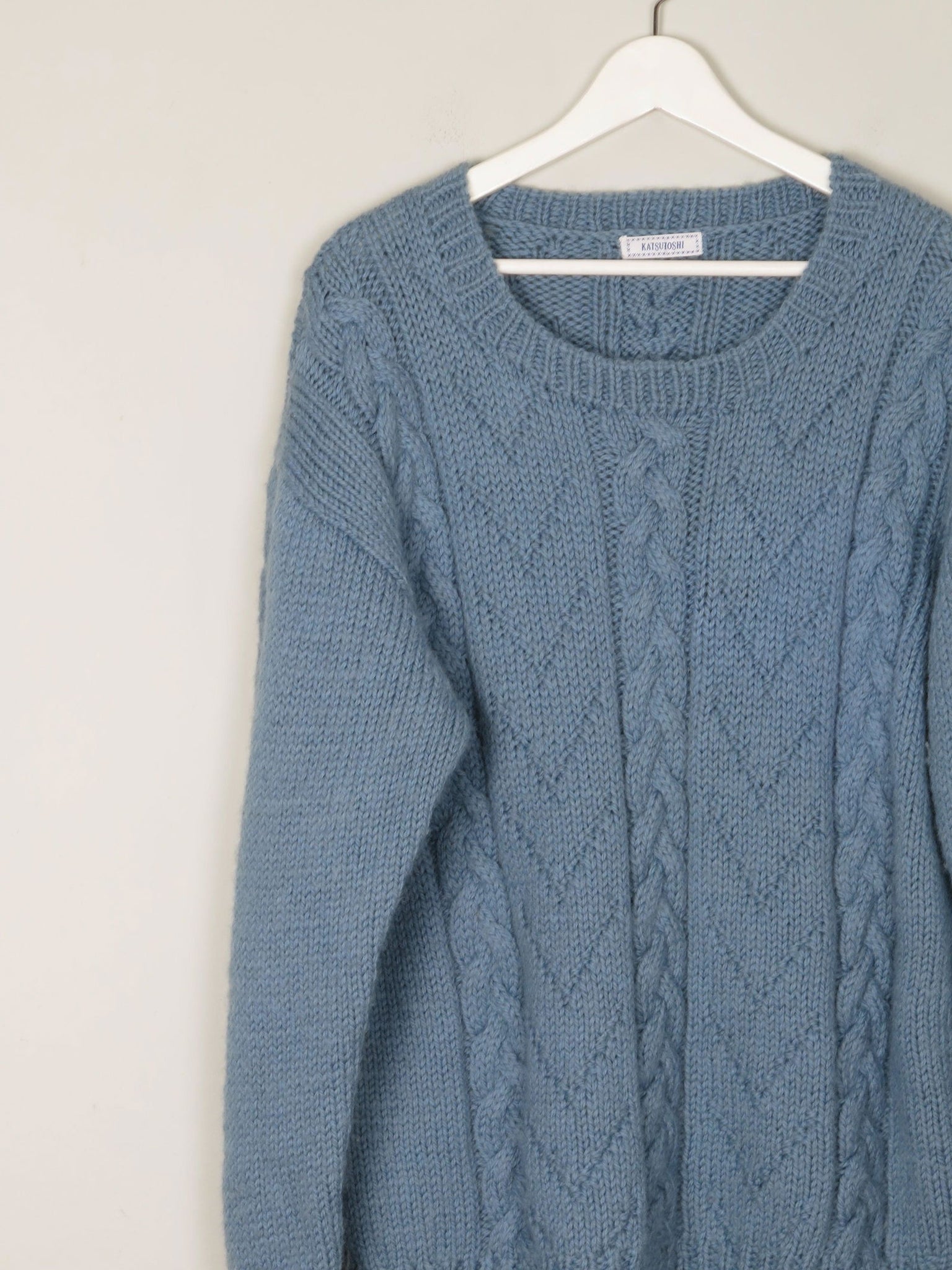 Blue Vintage Hand-knit Unisex Jumper L - The Harlequin