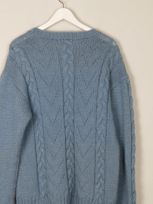 Blue Vintage Hand-knit Unisex Jumper L - The Harlequin