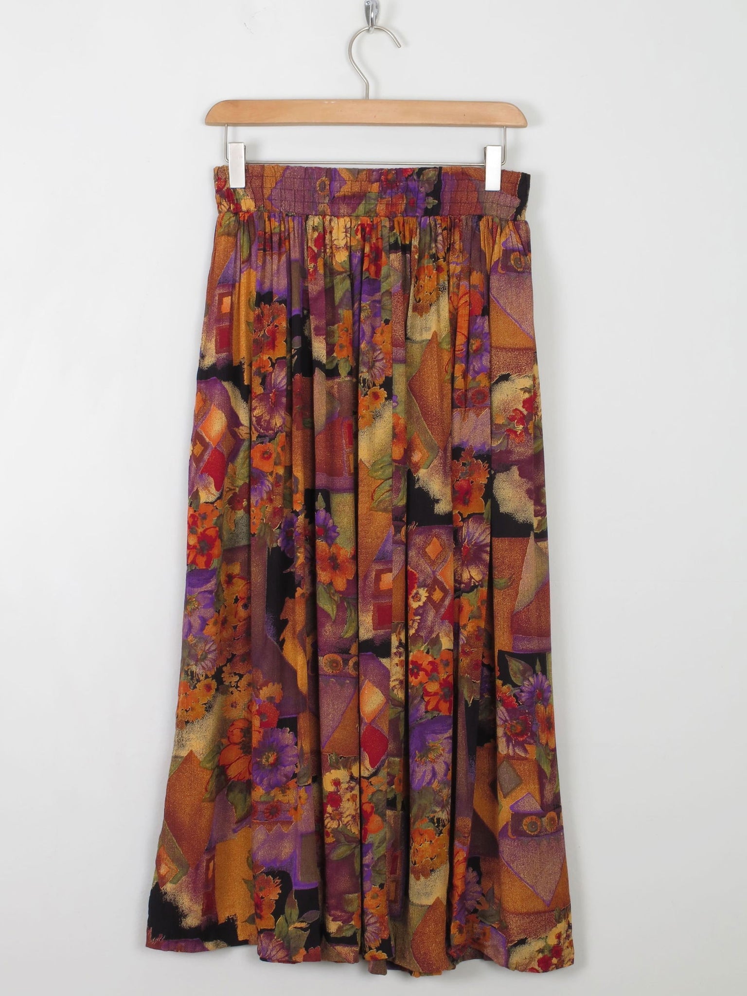 Colourful Vintage Midi Skirt With Elastic Waist S/M - The Harlequin
