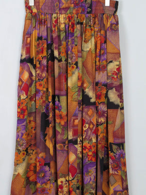Colourful Vintage Midi Skirt With Elastic Waist S/M - The Harlequin