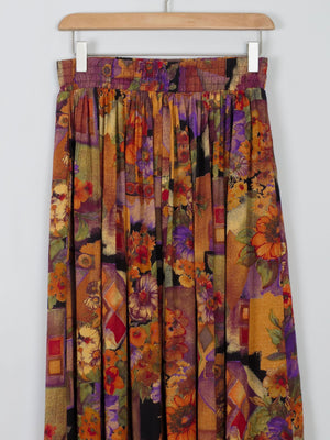 Colourful Vintage Midi Skirt With Elastic Waist S/M - The Harlequin