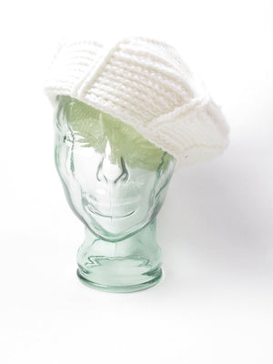Cream Beret Vintage Knitted Crochet S/M - The Harlequin