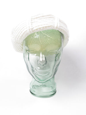 Cream Beret Vintage Knitted Crochet S/M - The Harlequin