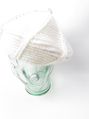 Cream Beret Vintage Knitted Crochet S/M - The Harlequin