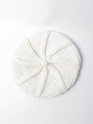 Cream Beret Vintage Knitted Crochet S/M - The Harlequin