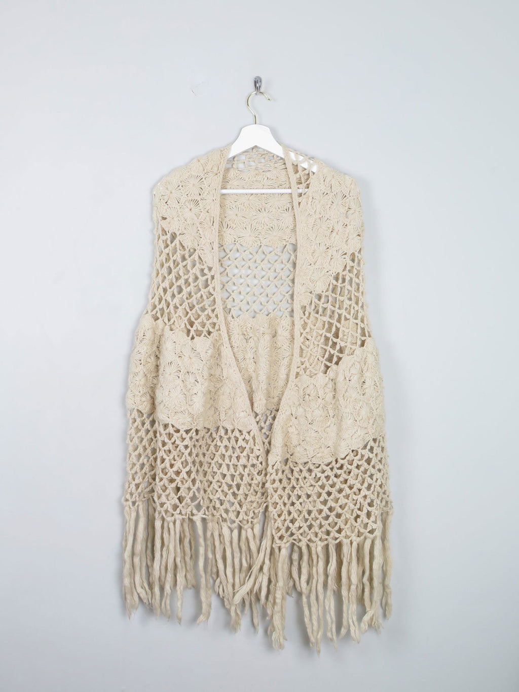 Cream Vintage Hand Crochet Shawl - The Harlequin