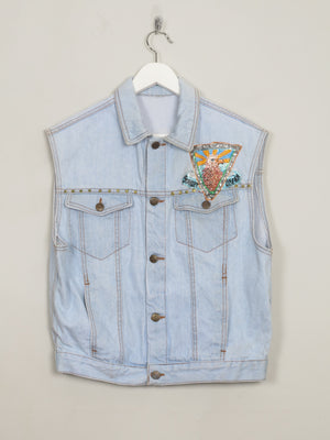 Men's Vintage Denim Gilet Hand-painted  S