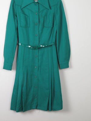 Emerald Green Wool Vintage Shirt Dress 1970s S - The Harlequin