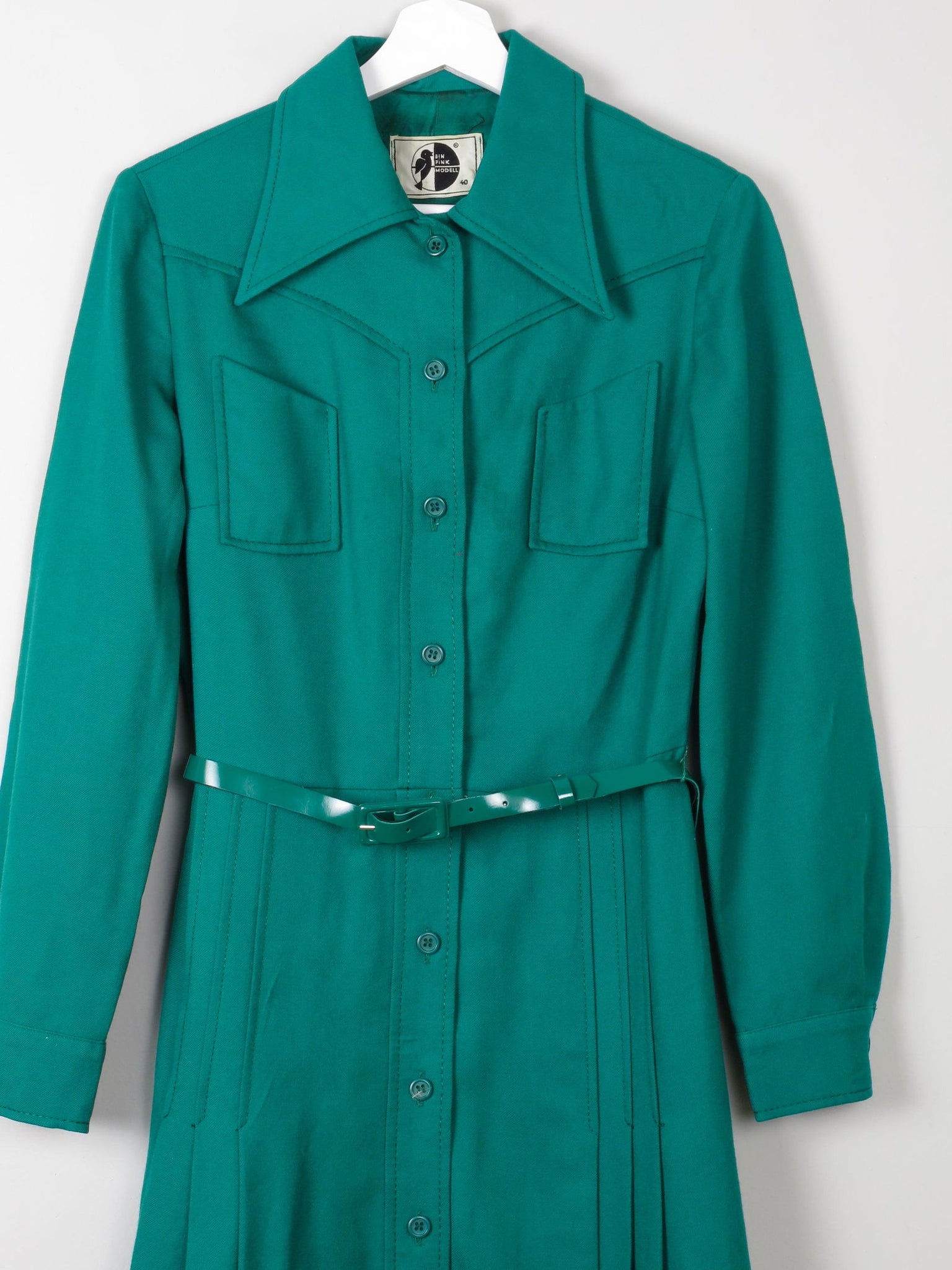 Emerald Green Wool Vintage Shirt Dress 1970s S - The Harlequin