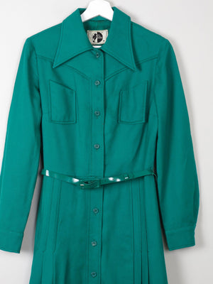 Emerald Green Wool Vintage Shirt Dress 1970s S - The Harlequin