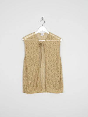 Gold Fine Knit Crochet Waistcoat M - The Harlequin