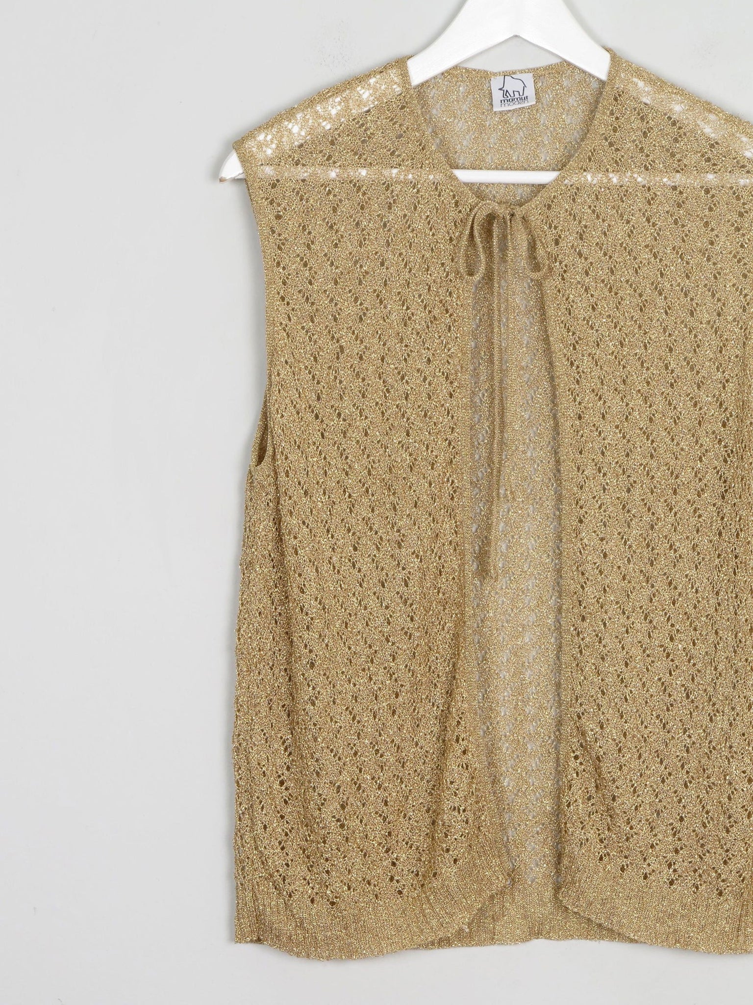 Gold Fine Knit Crochet Waistcoat M - The Harlequin