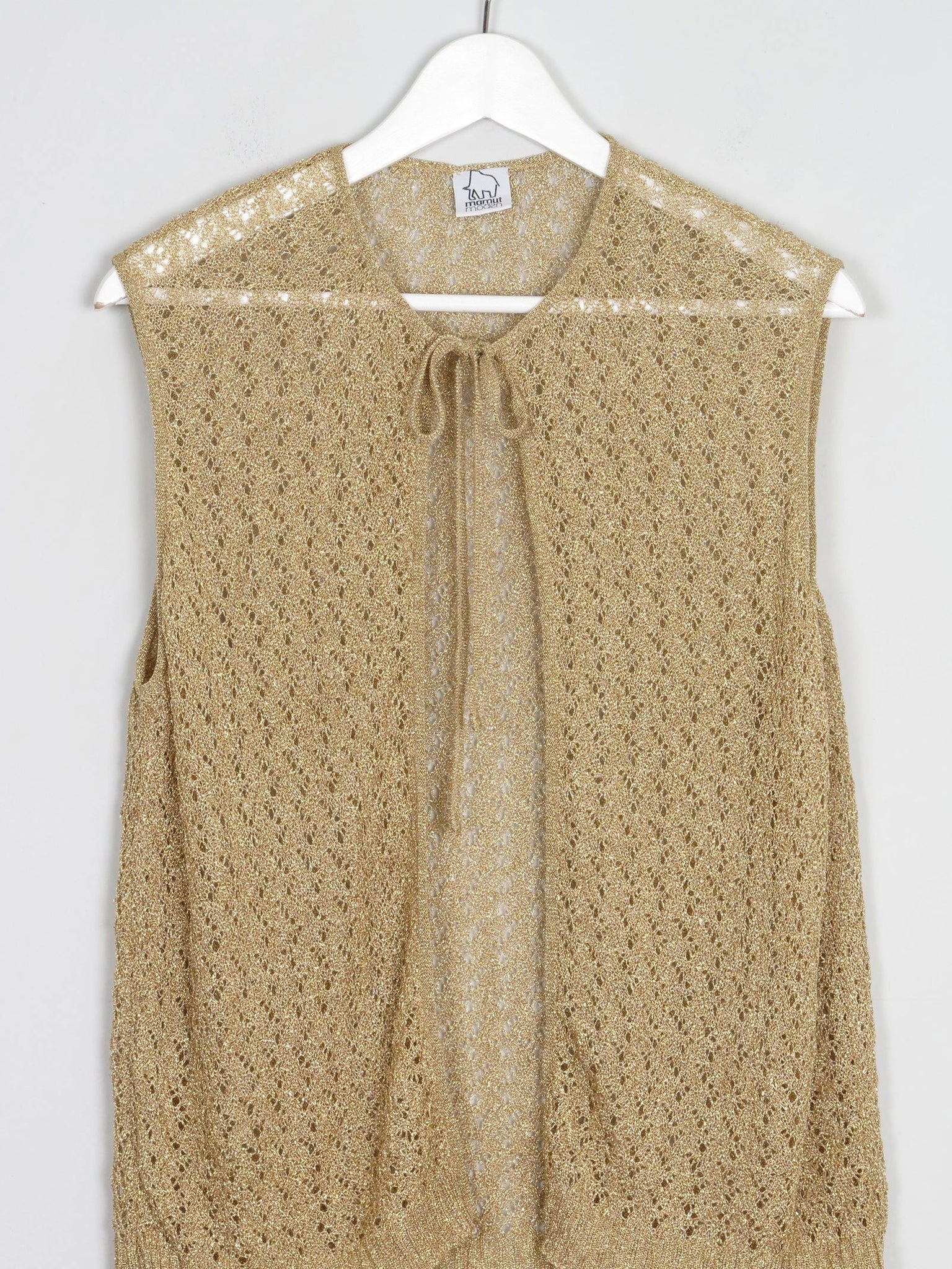 Gold Fine Knit Crochet Waistcoat M - The Harlequin