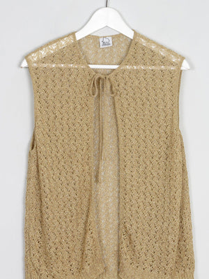 Gold Fine Knit Crochet Waistcoat M - The Harlequin