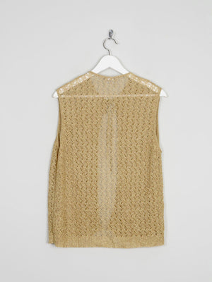 Gold Fine Knit Crochet Waistcoat M - The Harlequin