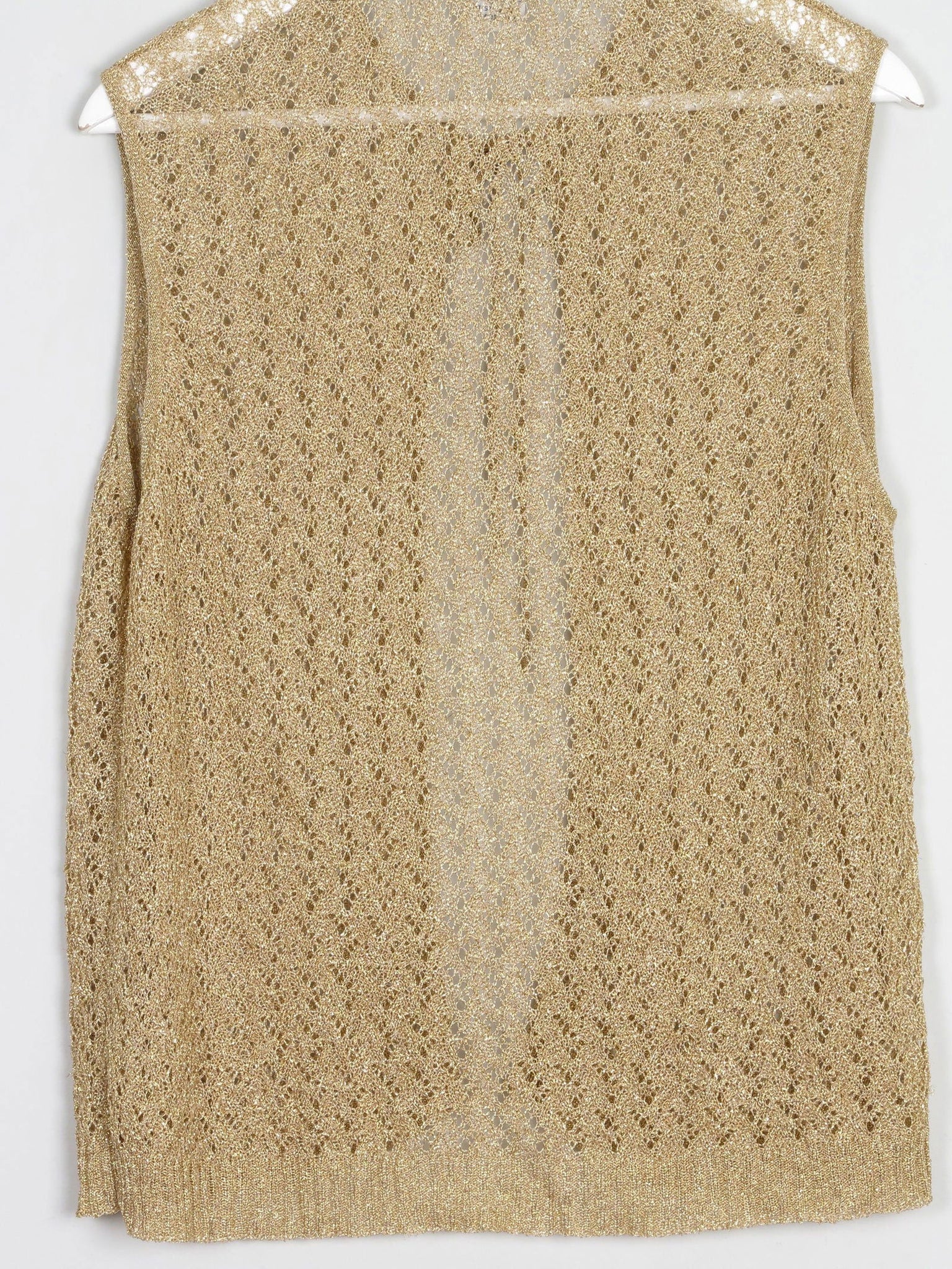 Gold Fine Knit Crochet Waistcoat M - The Harlequin