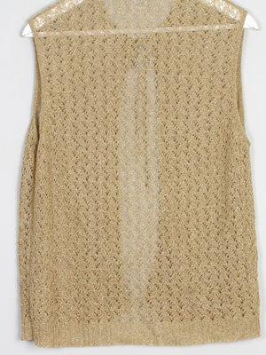 Gold Fine Knit Crochet Waistcoat M - The Harlequin