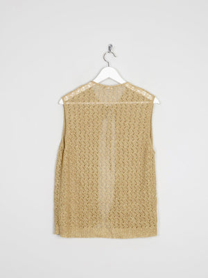 Gold Fine Knit Crochet Waistcoat M - The Harlequin