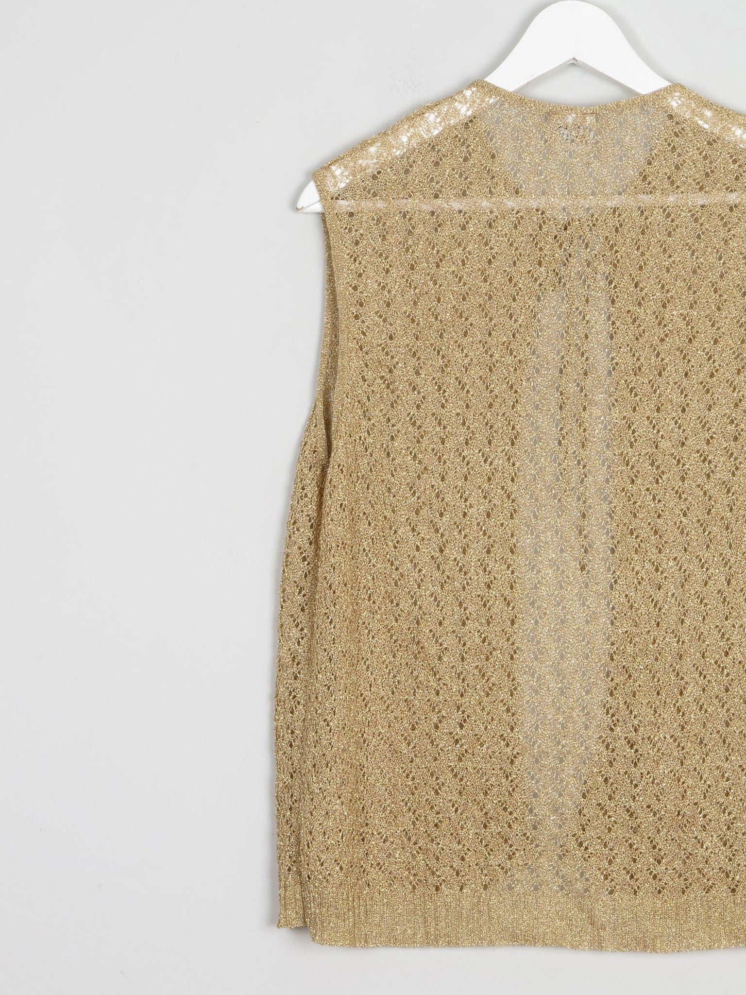 Gold Fine Knit Crochet Waistcoat M - The Harlequin