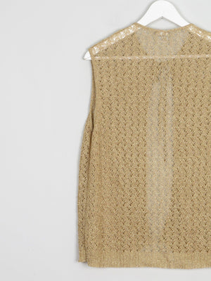 Gold Fine Knit Crochet Waistcoat M - The Harlequin