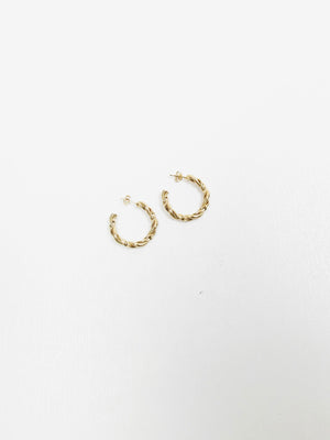 Gold Metal Hoop Earrings Twisted Design New - The Harlequin