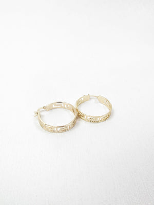 Gold Plated Hoop Earrings Greek Key Style - The Harlequin