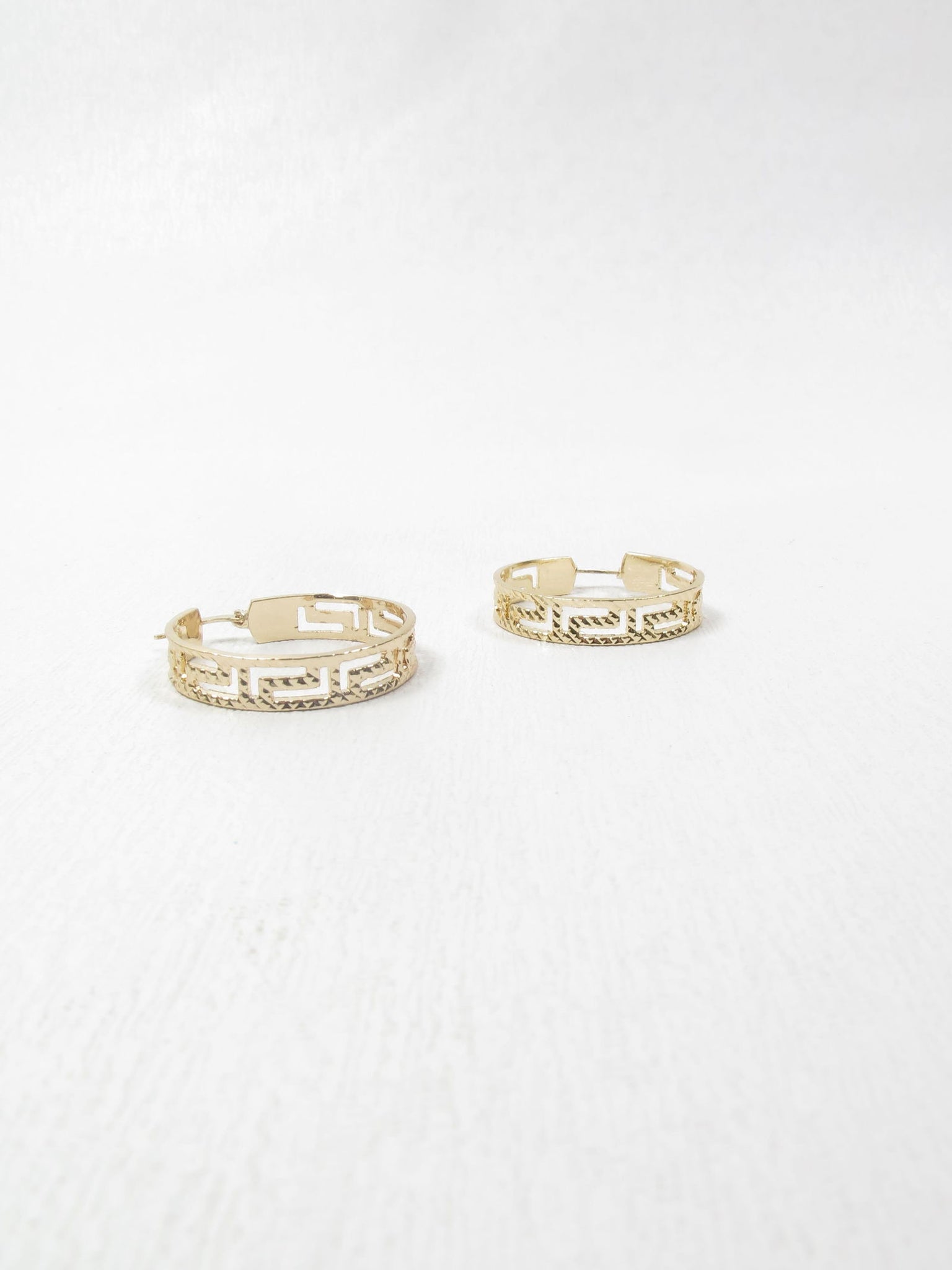Gold Plated Hoop Earrings Greek Key Style - The Harlequin