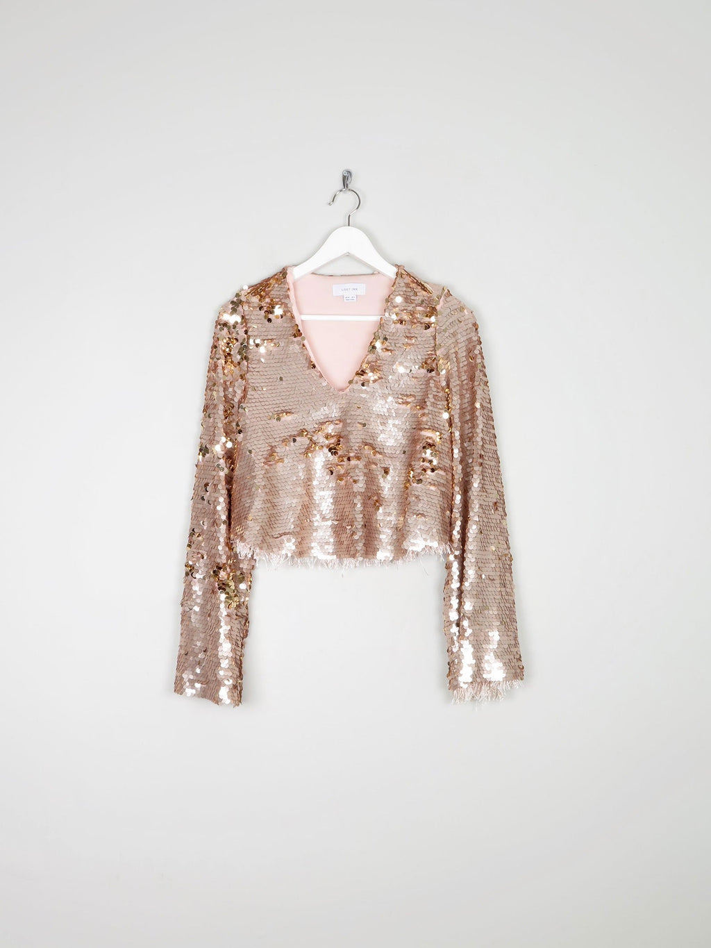 Gold Sequin Cropped V-neck Top With Bell Sleeves & Tassels 10 - The Harlequin