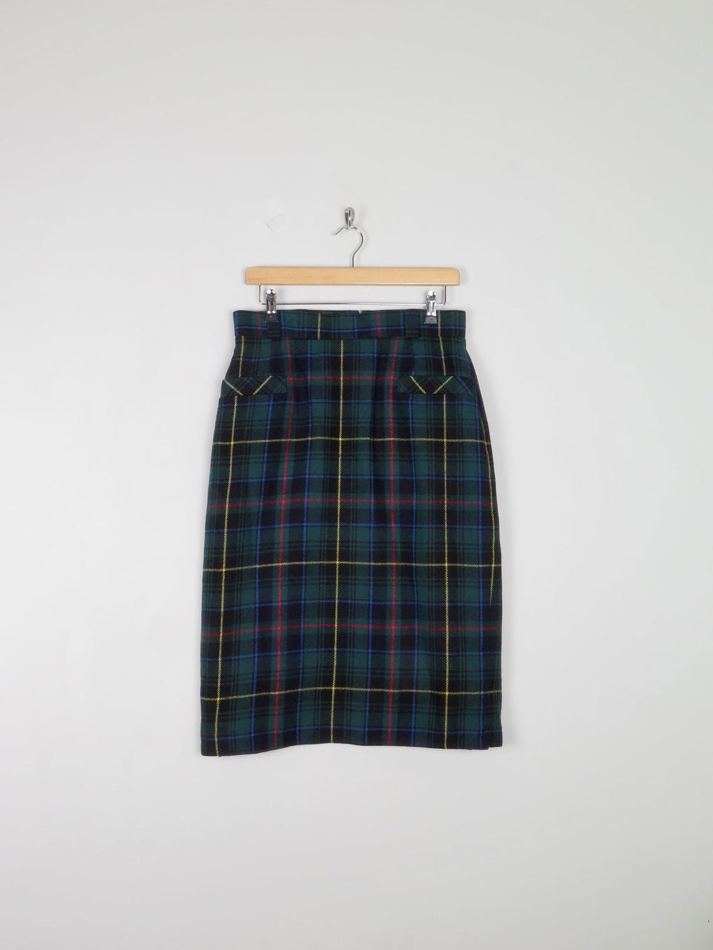 Green Tartan Wool Vintage Pencil Skirt 31" W - The Harlequin