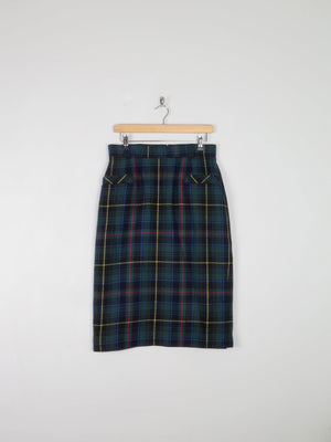 Green Tartan Wool Vintage Pencil Skirt 31" W - The Harlequin