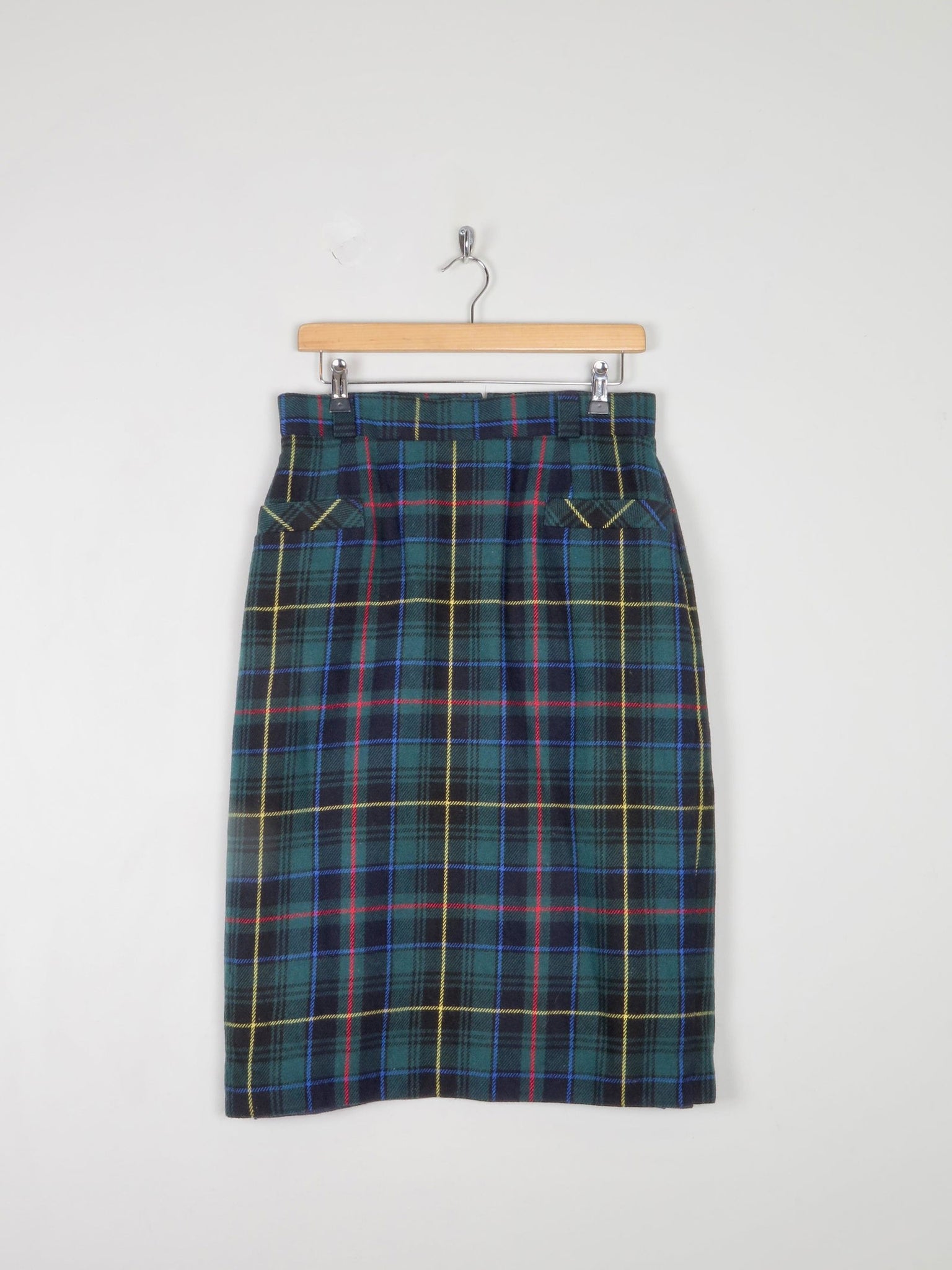 Green Tartan Wool Vintage Pencil Skirt 31" W - The Harlequin