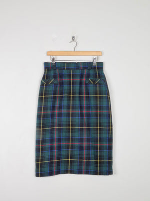 Green Tartan Wool Vintage Pencil Skirt 31" W - The Harlequin