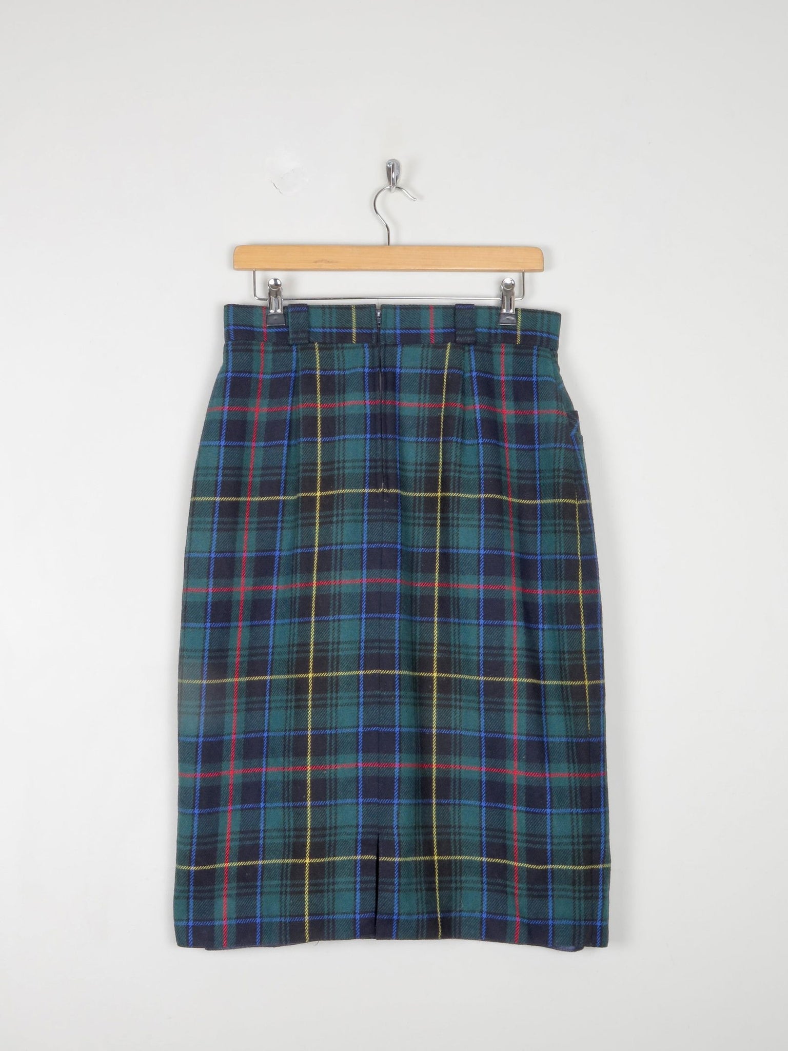 Green Tartan Wool Vintage Pencil Skirt 31" W - The Harlequin