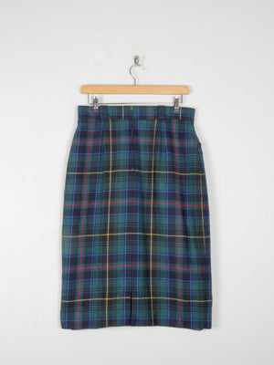 Green Tartan Wool Vintage Pencil Skirt 31" W - The Harlequin
