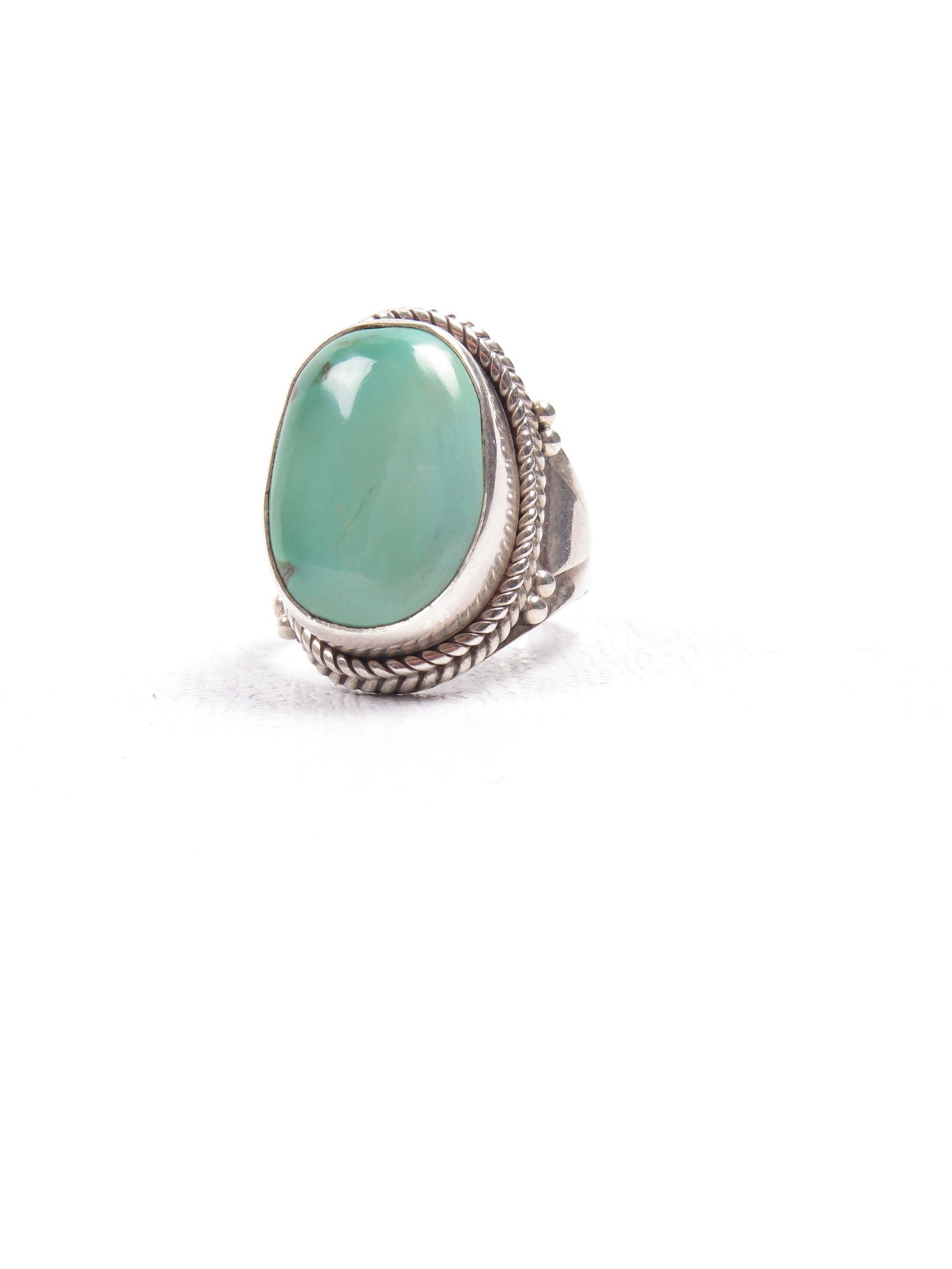 Green Turquoise & Silver Ring - The Harlequin