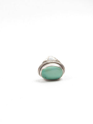 Green Turquoise & Silver Ring - The Harlequin