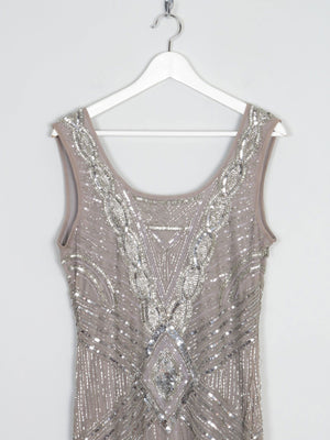 Grey/Taupe Vintage 1920s  Style Beaded Flapper Dress With Silver 14 - The Harlequin