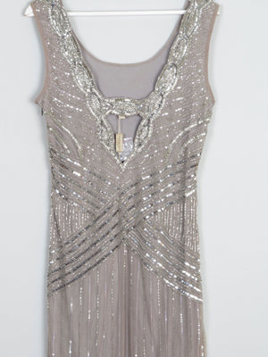 Grey/Taupe Vintage 1920s  Style Beaded Flapper Dress With Silver 14 - The Harlequin