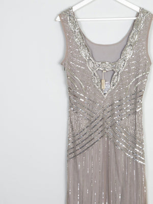 Grey/Taupe Vintage 1920s  Style Beaded Flapper Dress With Silver 14 - The Harlequin