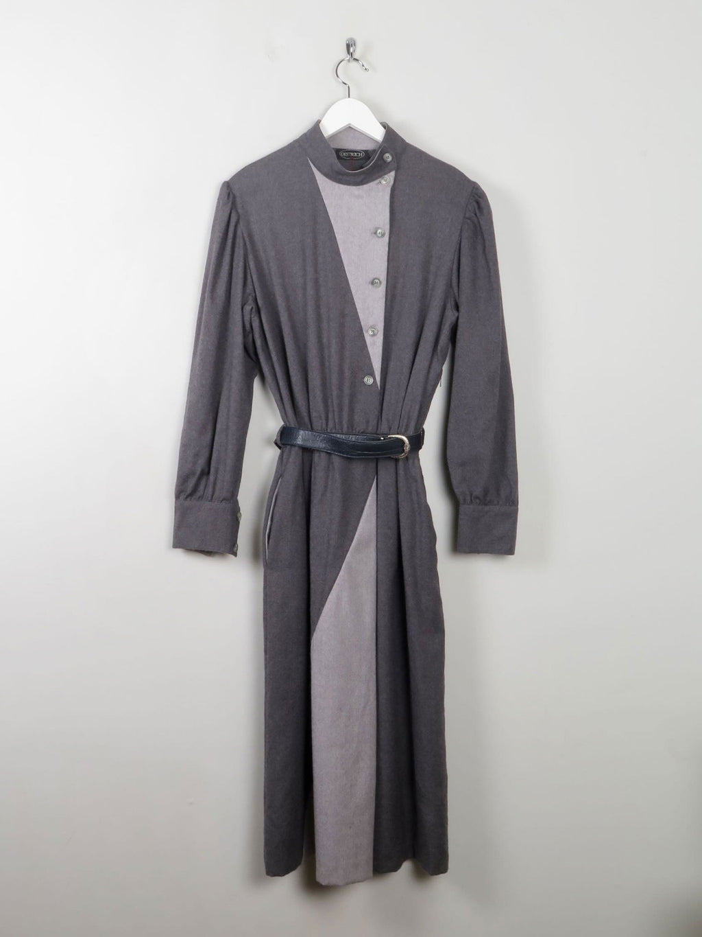 Grey Wool Vintage Panelled Dress M/L - The Harlequin