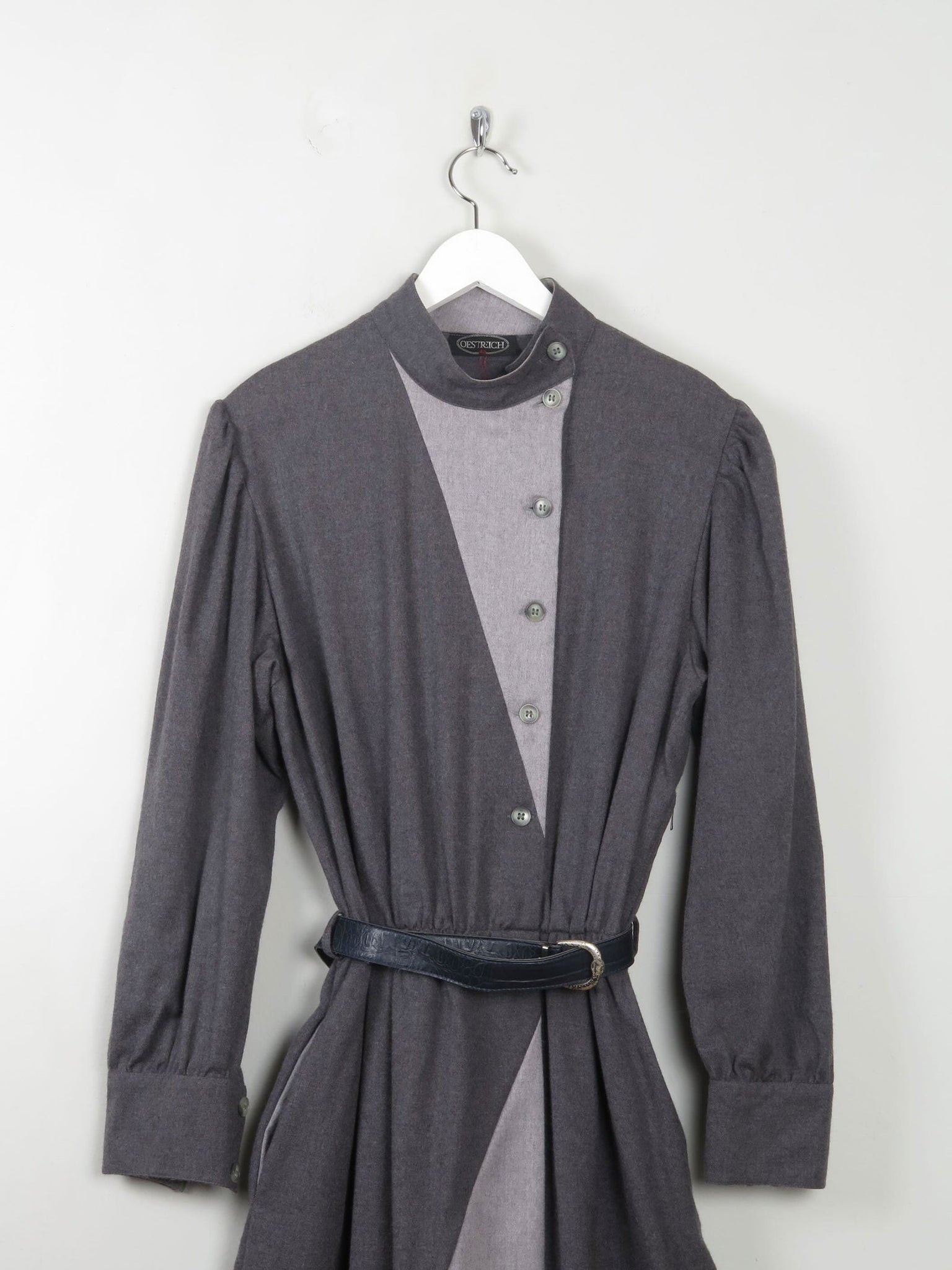 Grey Wool Vintage Panelled Dress M/L - The Harlequin