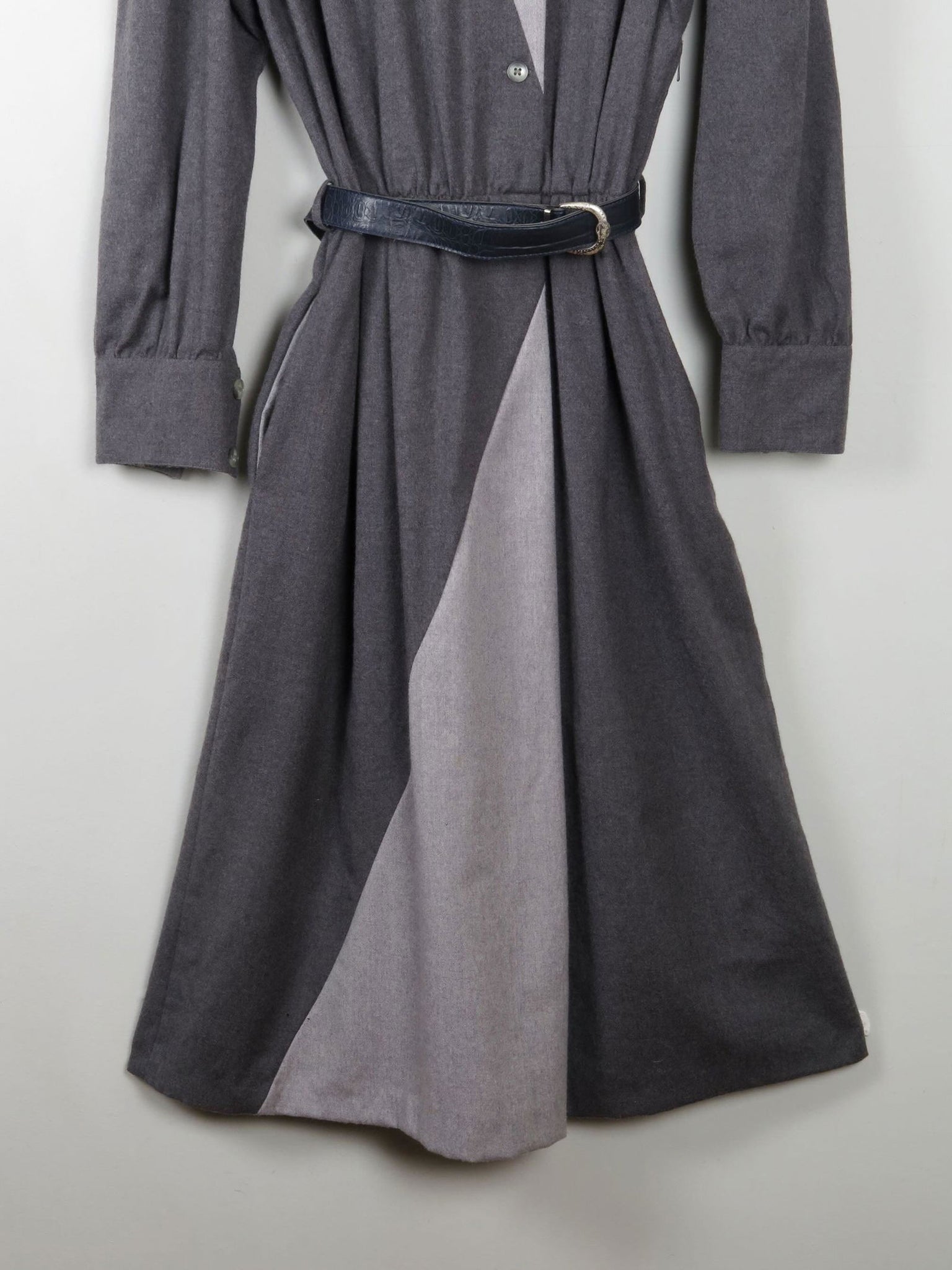 Grey Wool Vintage Panelled Dress M/L - The Harlequin