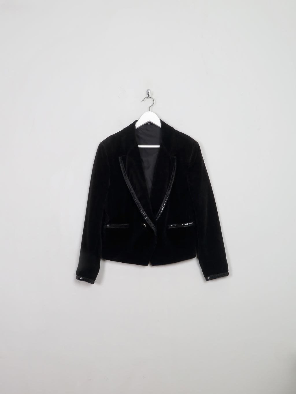 Women's  Vintage Black Velvet Jacket With Sequin S/M