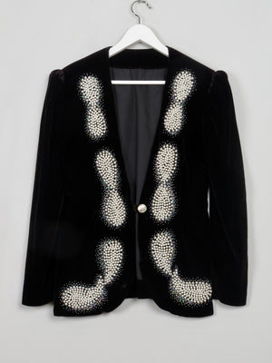 Women's Vintage Black Velvet Jacket With Pearls M