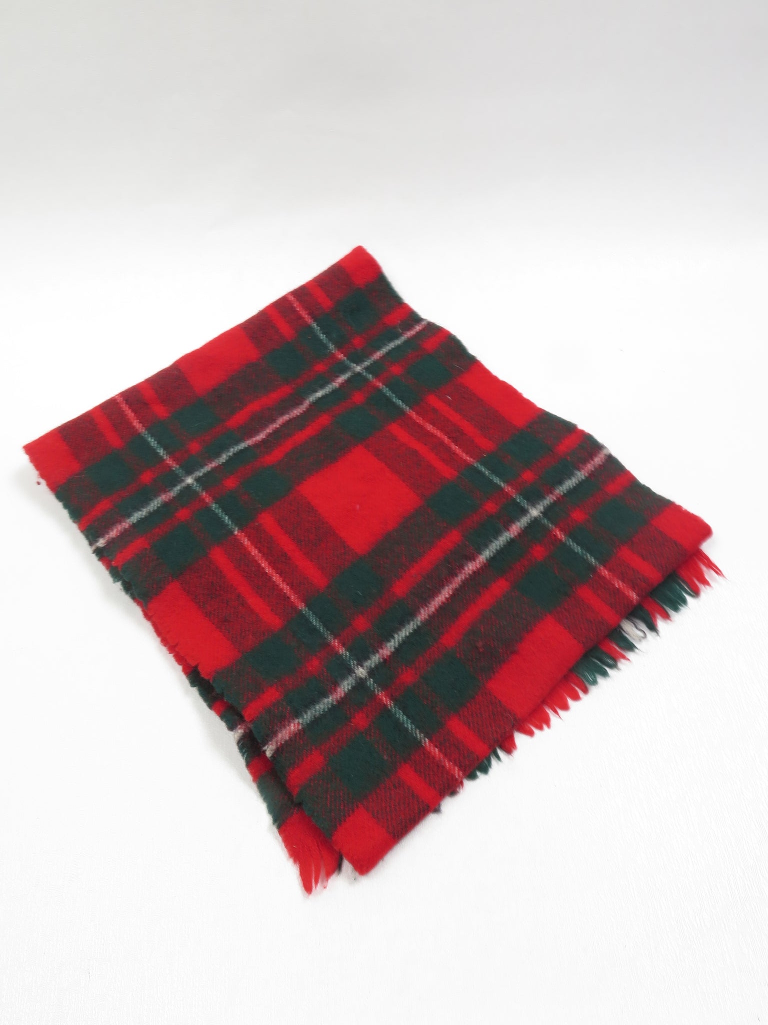 Vintage Red Tartan Wool Scarf