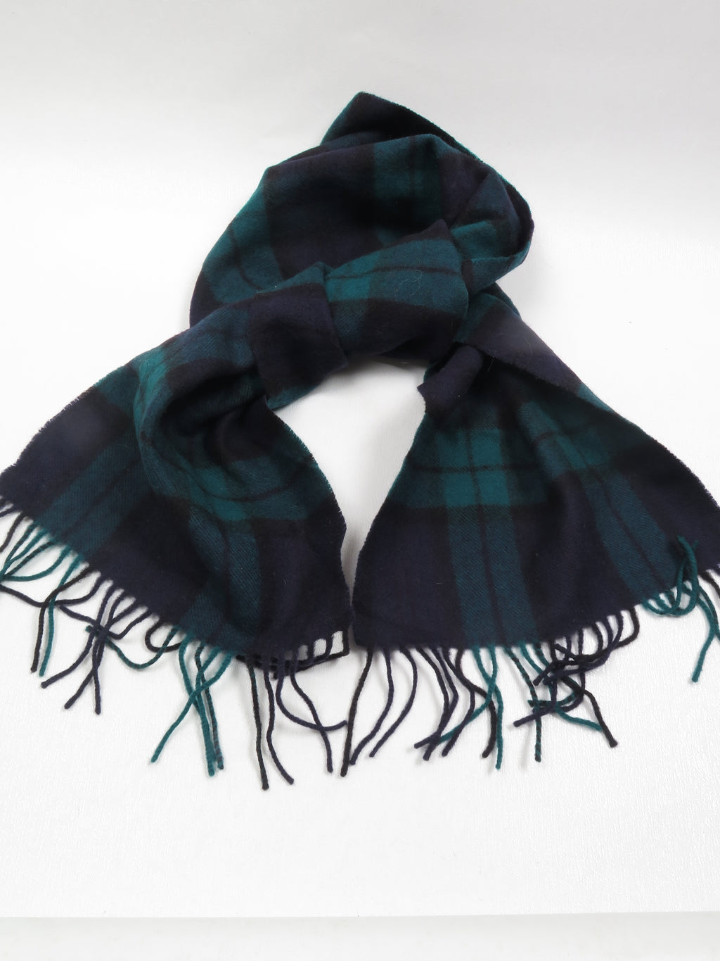 Vintage Green & Navy Wool Tartan Scarf