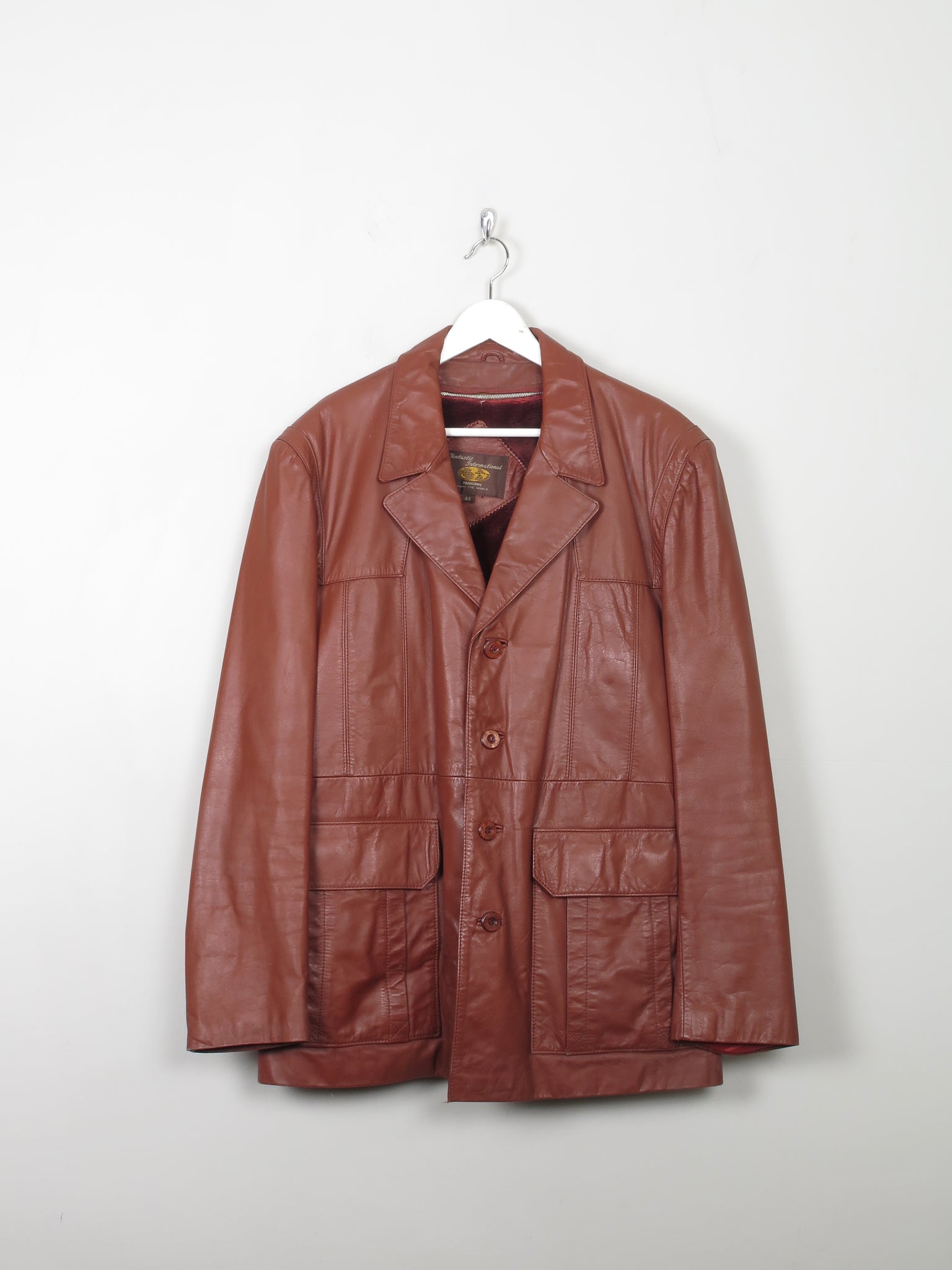 Men's Vintage Tan Leather Jacket L/XL/ 44