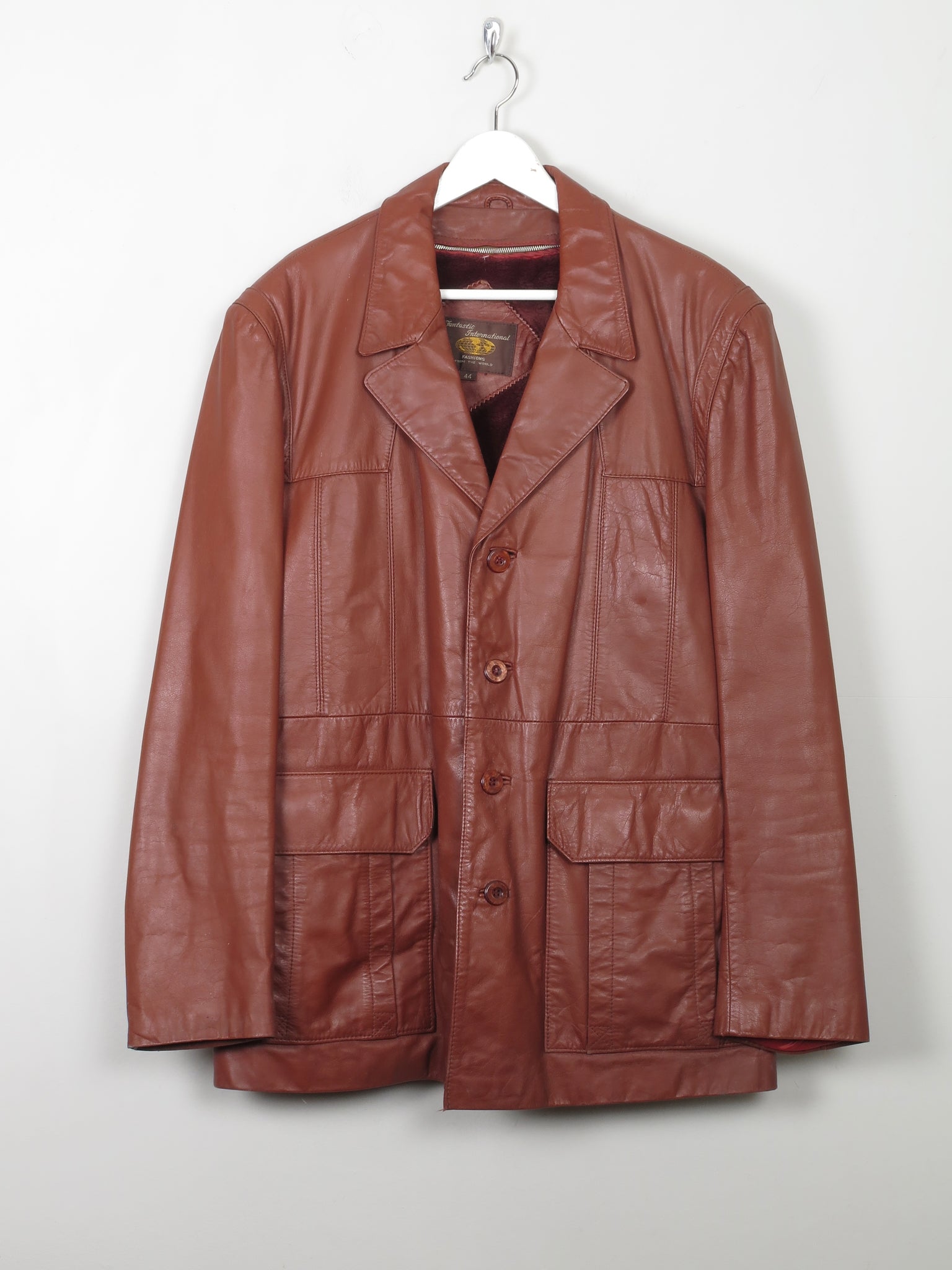 Men's Vintage Tan Leather Jacket L/XL/ 44