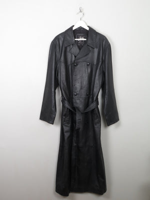 Men's Vintage Long Belted Black Leather Coat L