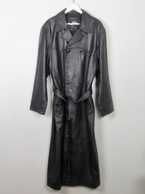 Men's Vintage Long Belted Black Leather Coat L